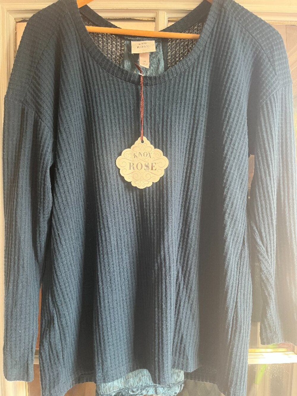 Knox Rose Women's M waffle-knit contrast floral print insert M Dark blue